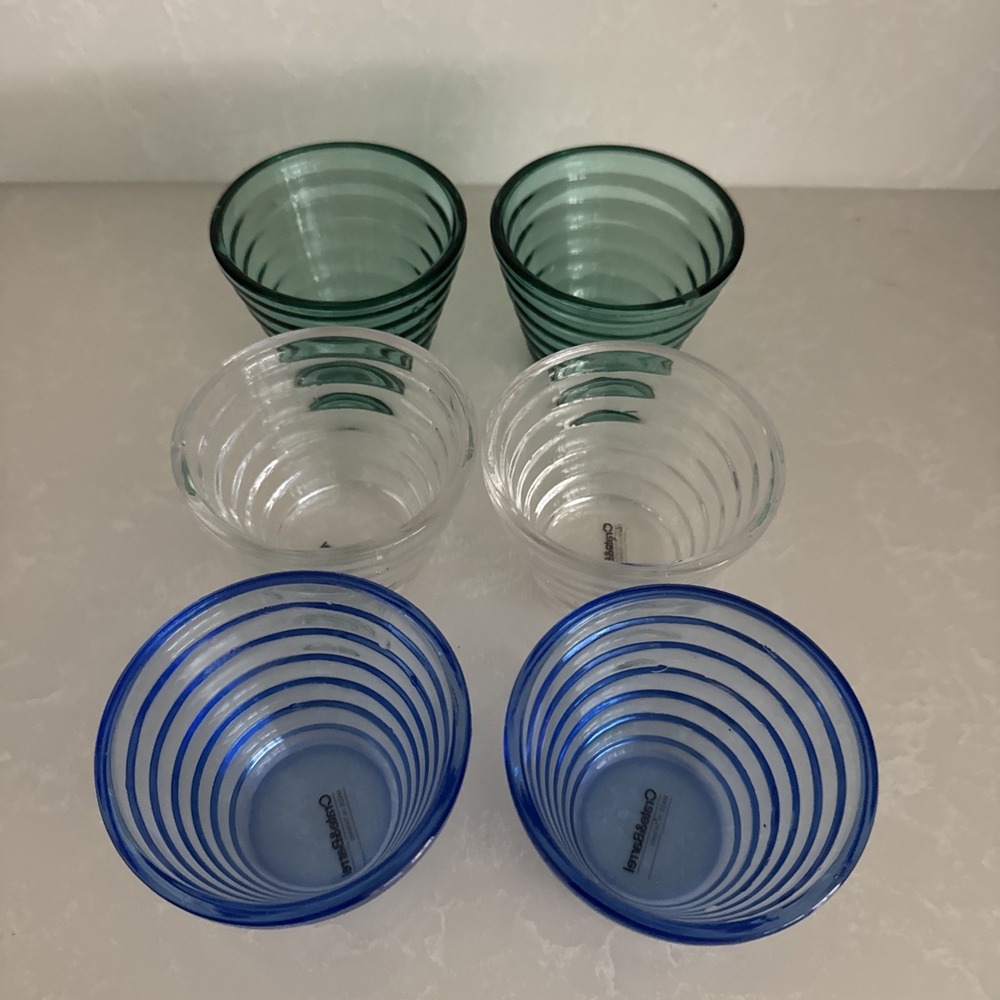Crate And‎ Barrel Votive Or Tealight  Holder Set Of Six Clear Colbot And Teal